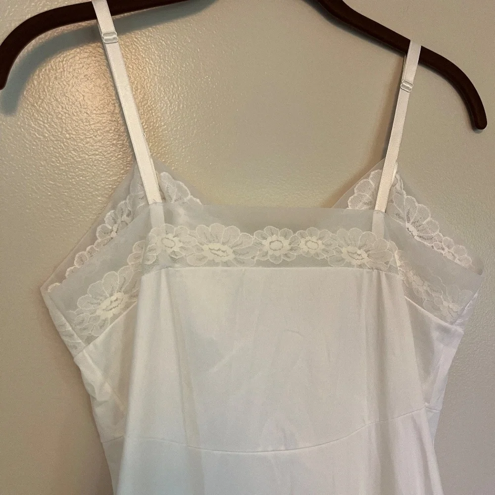 VANITY FAIR Vintage 1960s White Floral Lace Slip Dress Size L - Picture 8 of 8